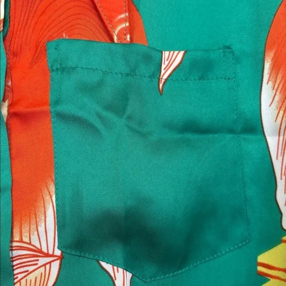 NIP Colorful Teal Orange Gold Fish Print Button Pointed 70s Style Retro Blouse S - Picture 7 of 11